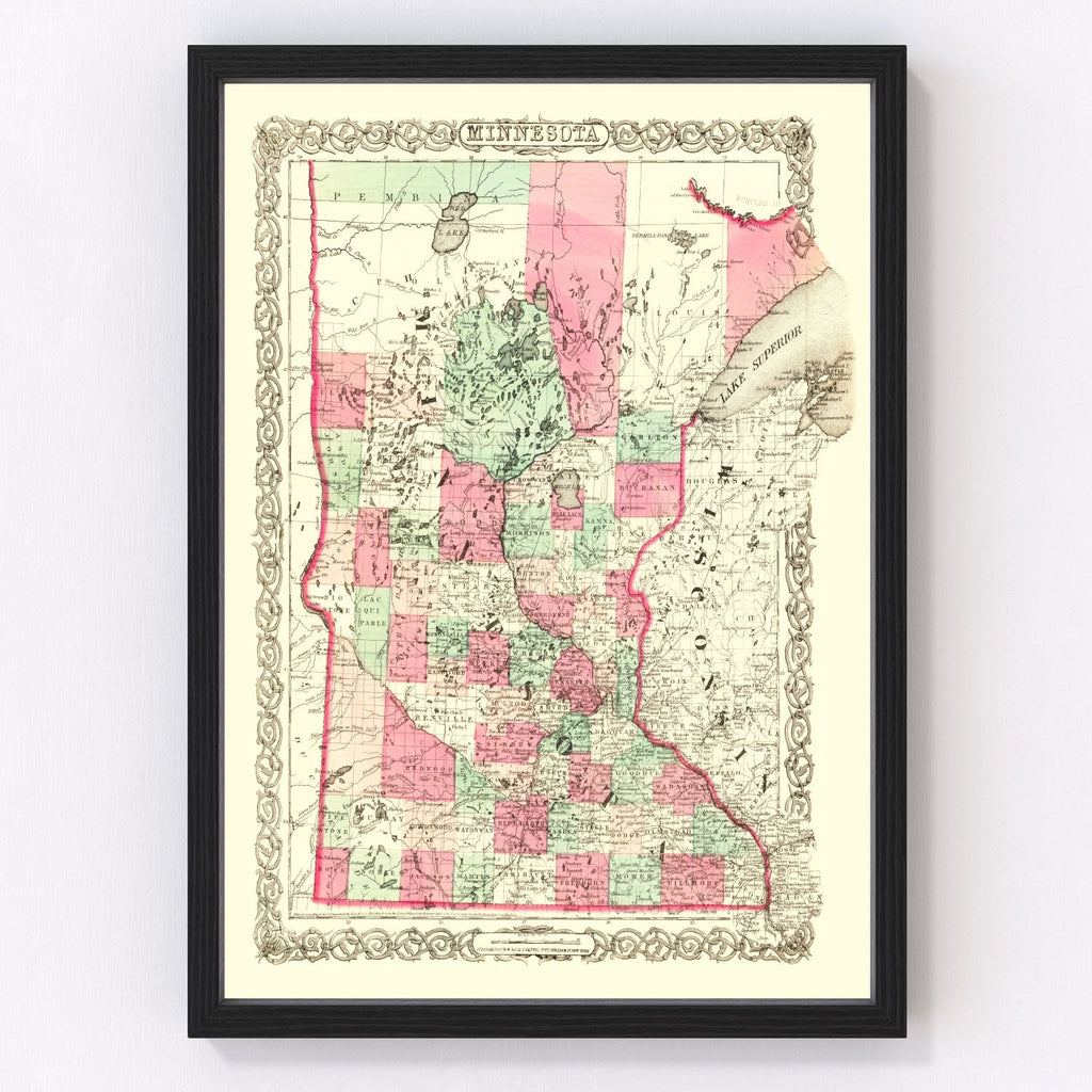 Vintage Map of Minnesota 1866