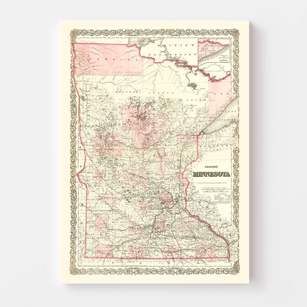 Vintage Map of Minnesota 1873