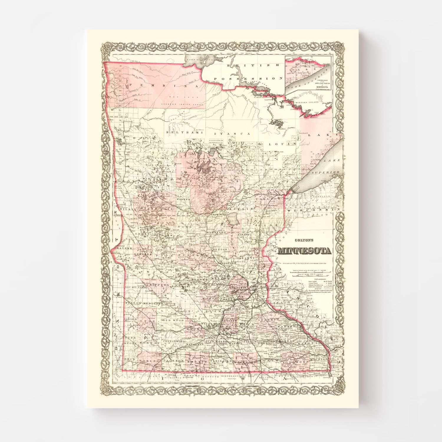 Vintage Map of Minnesota 1873