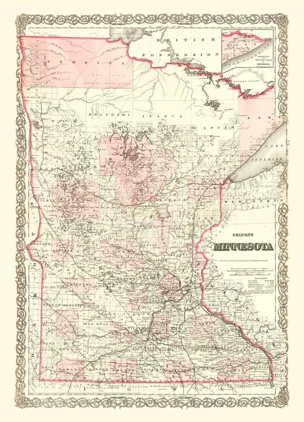 Vintage Map of Minnesota 1873