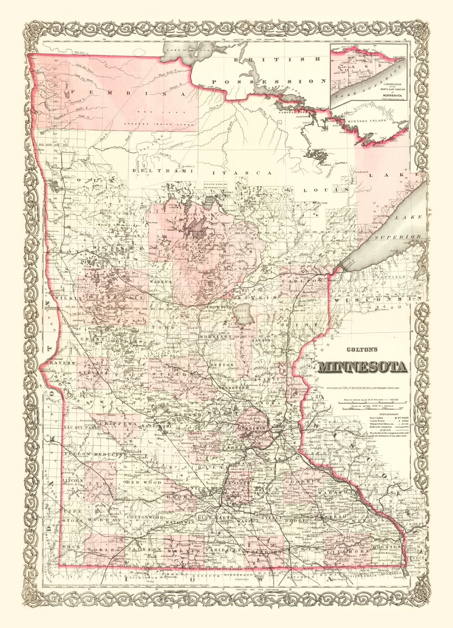 Vintage Map of Minnesota 1873