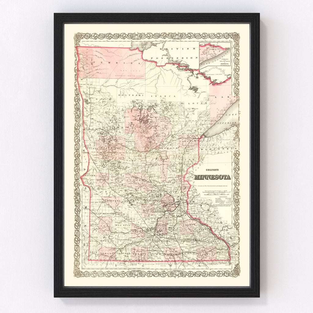 Vintage Map of Minnesota 1873