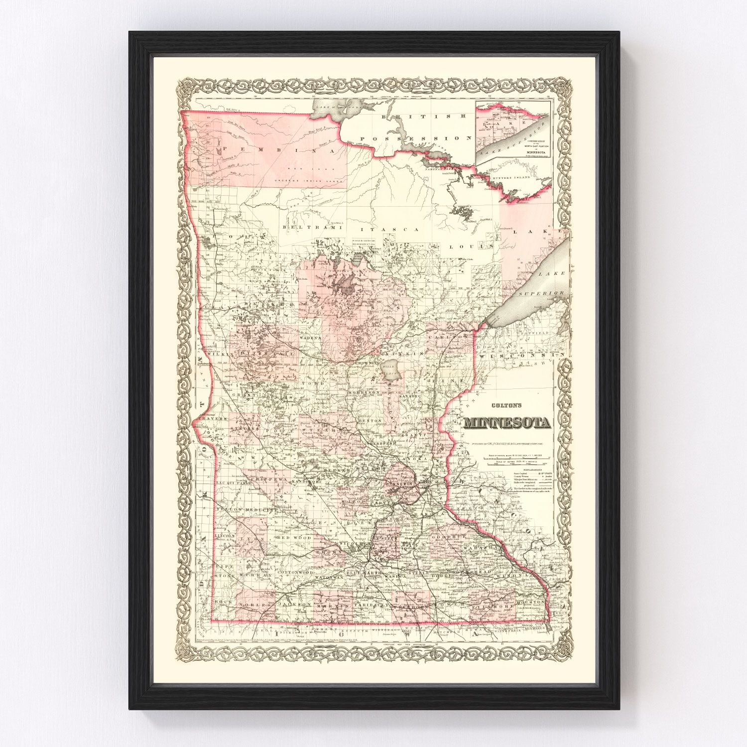 Vintage Map of Minnesota 1873
