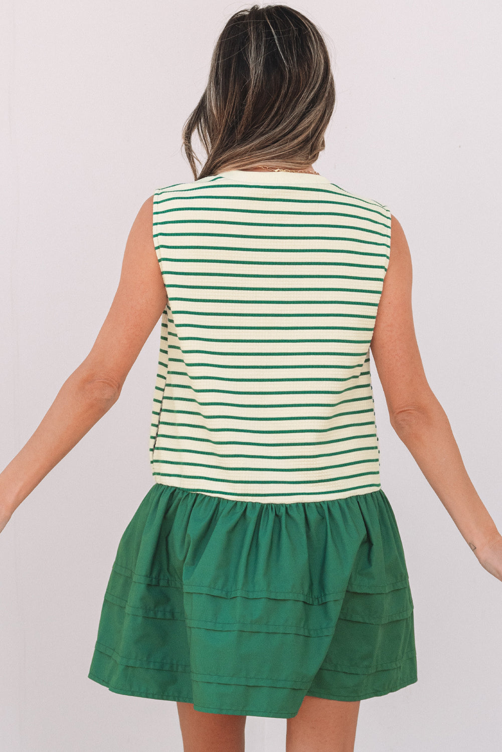 Stripe Woven Sleeveless Ruffle Mini Dress