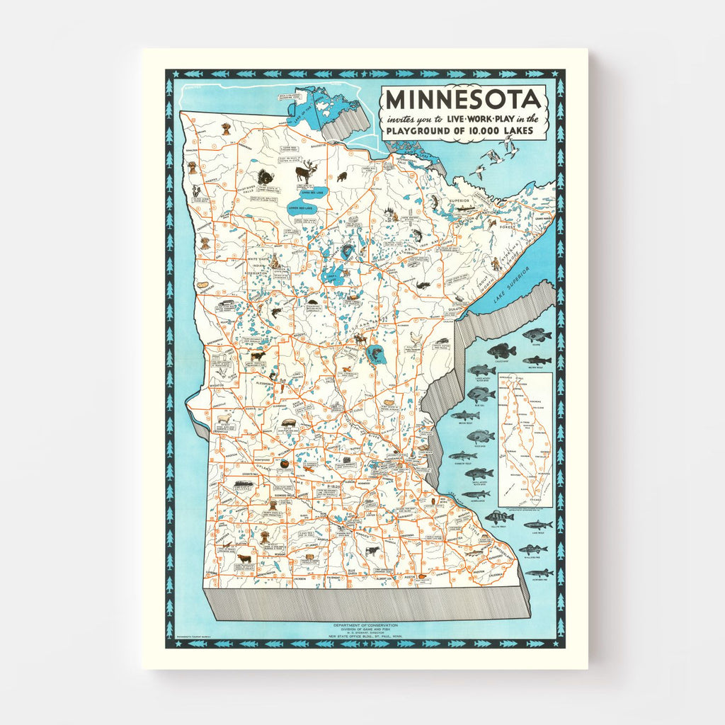 Vintage Pictorial Map of Minnesota 1935