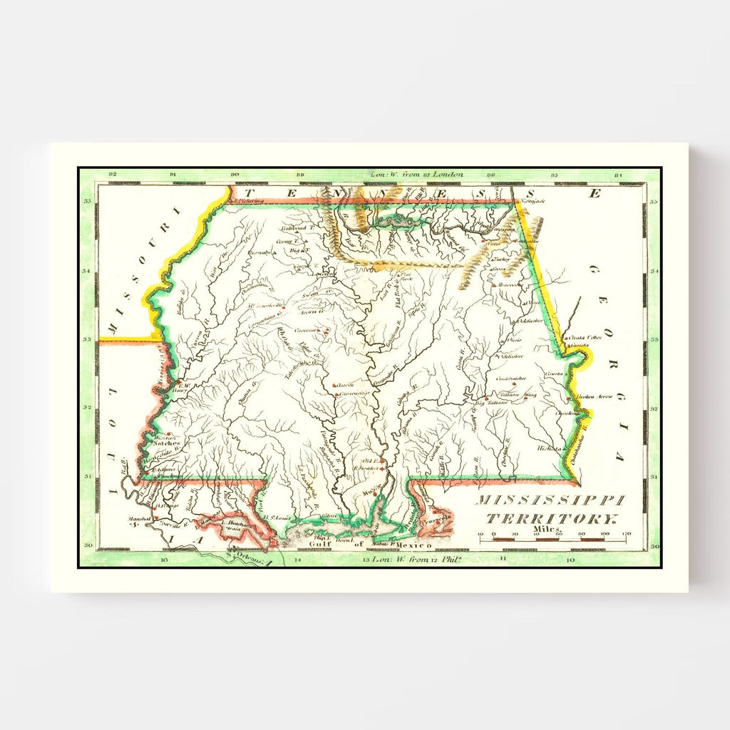 Vintage Map of Mississippi 1814