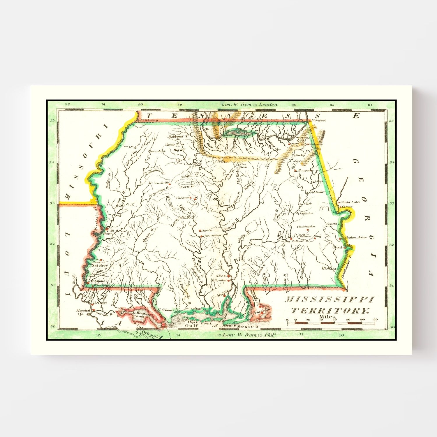 Vintage Map of Mississippi 1814
