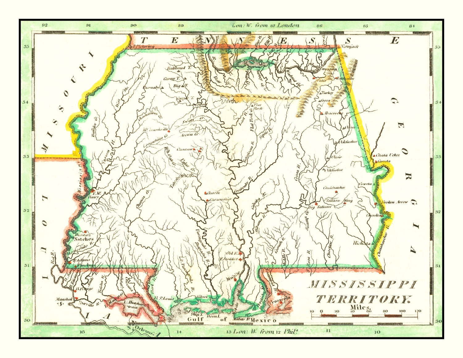 Vintage Map of Mississippi 1814