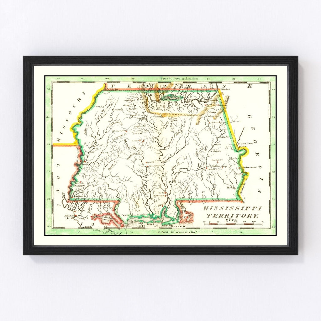 Vintage Map of Mississippi 1814