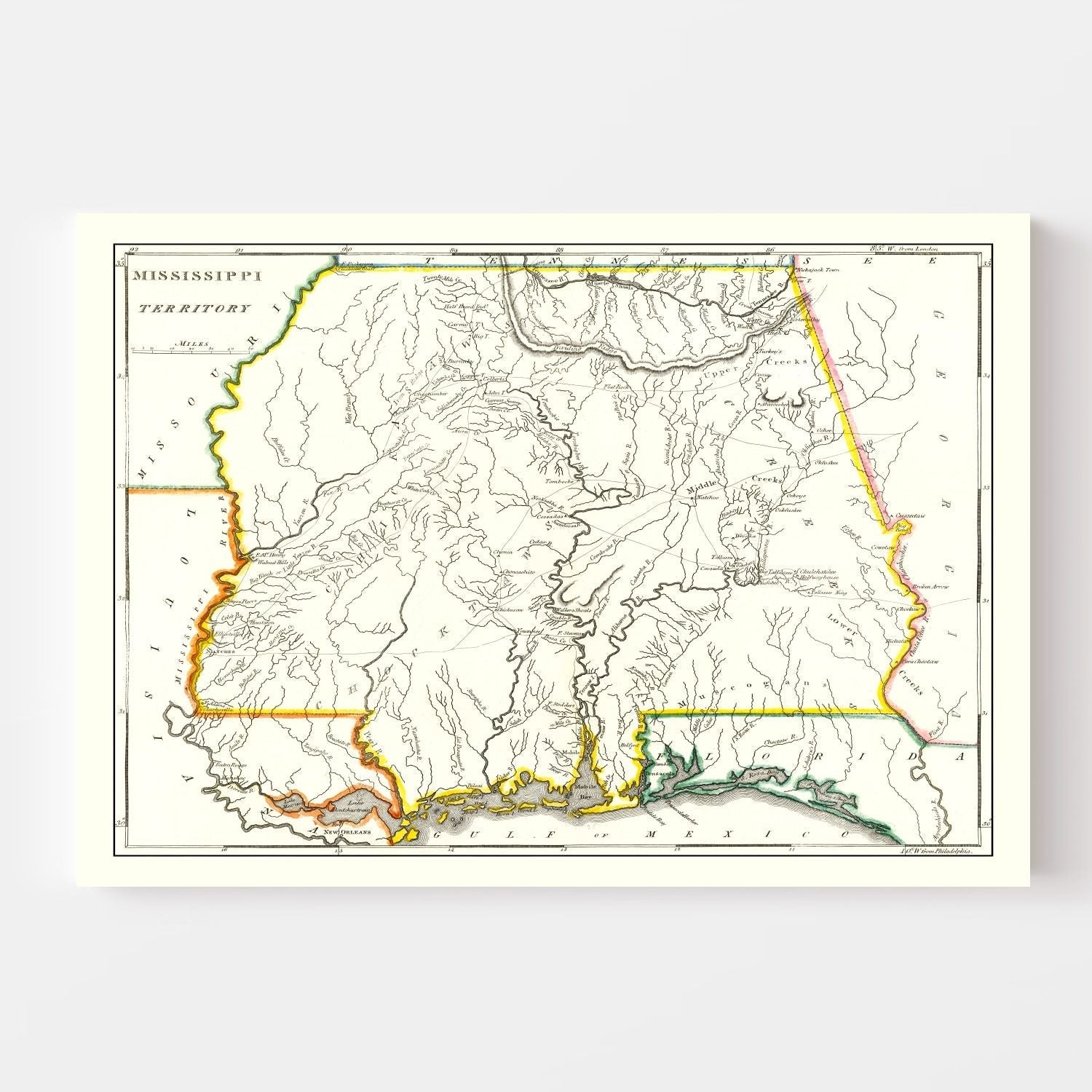 Vintage Map of Mississippi 1814
