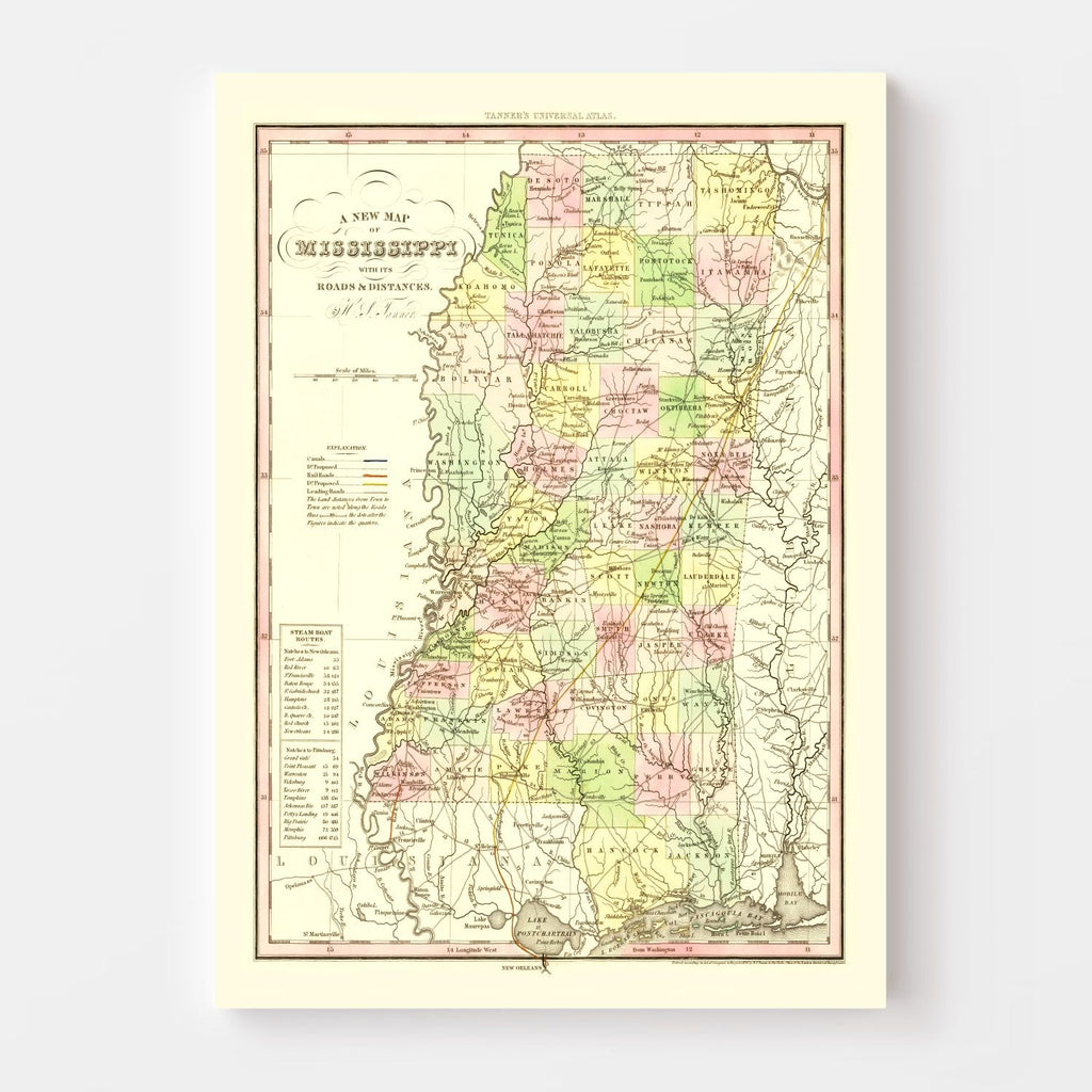 Vintage Map of Mississippi 1836