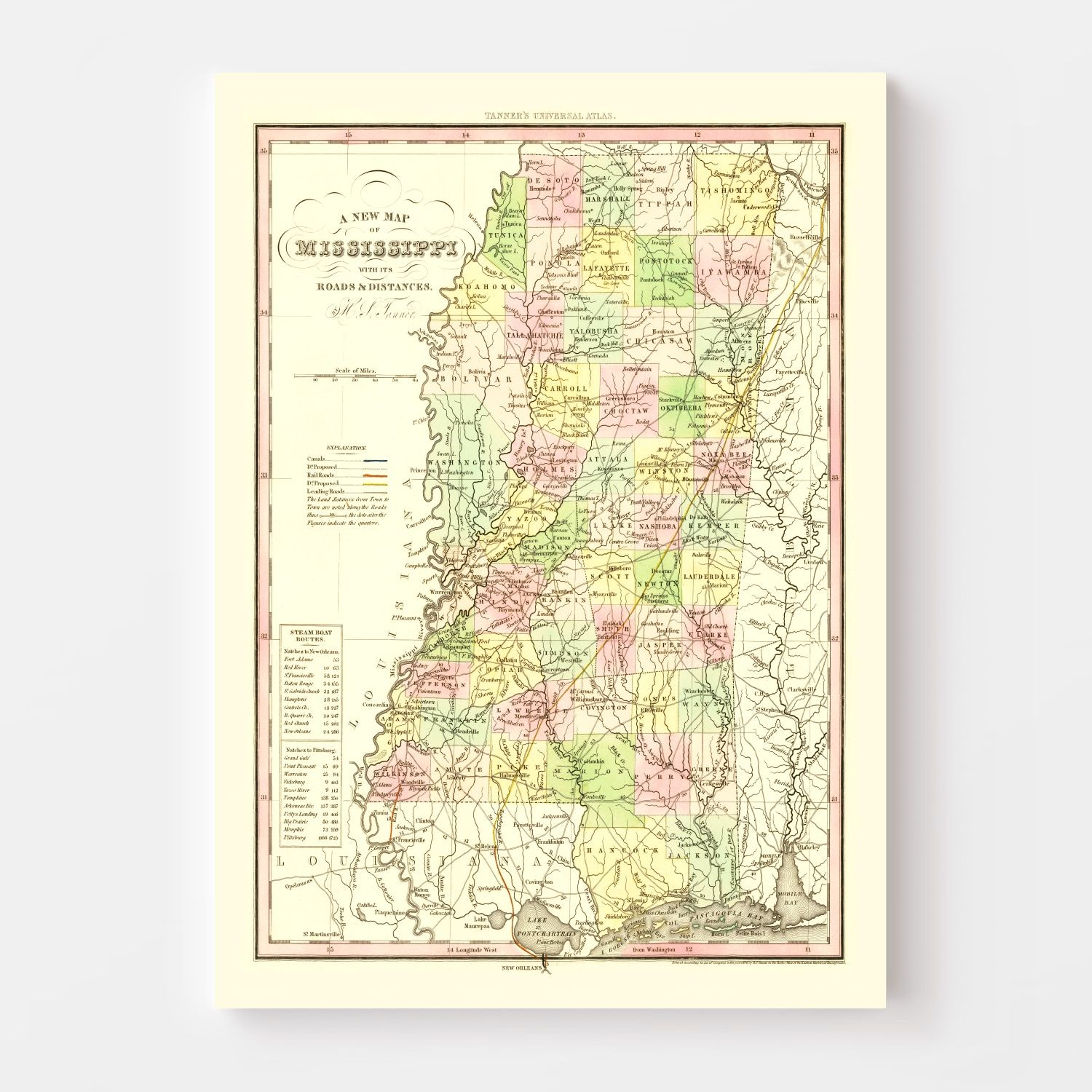 Vintage Map of Mississippi 1836