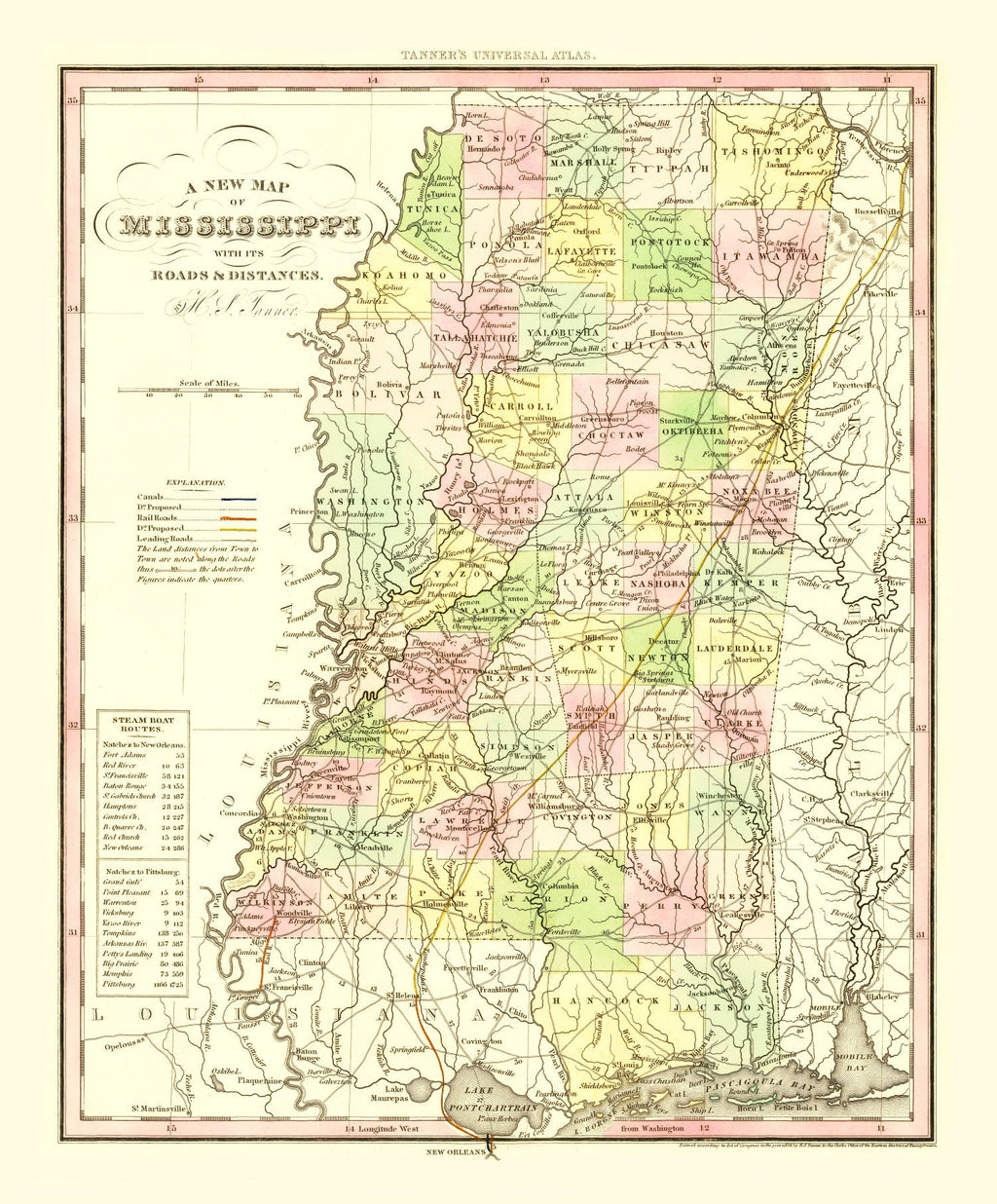 Vintage Map of Mississippi 1836