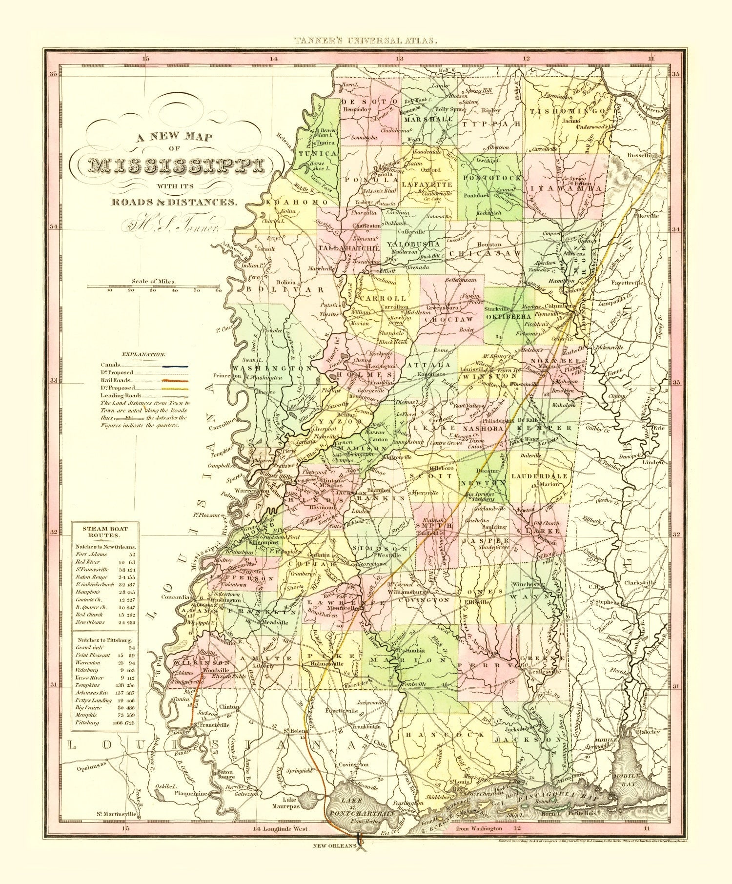 Vintage Map of Mississippi 1836