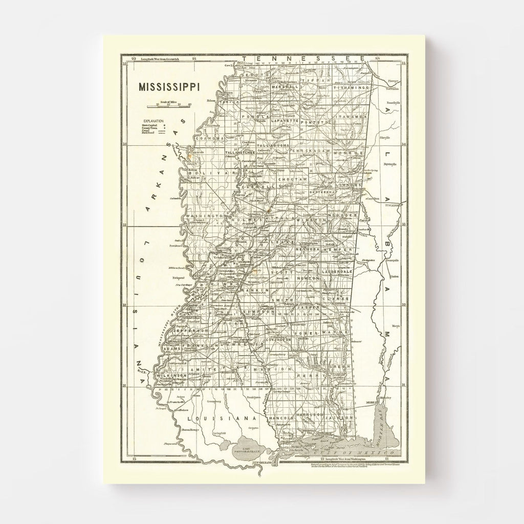 Vintage Map of Mississippi 1842