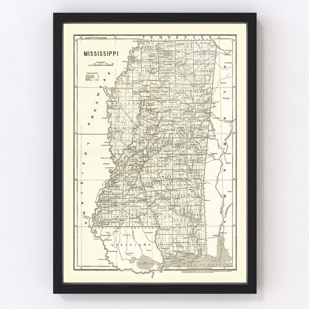 Vintage Map of Mississippi 1842