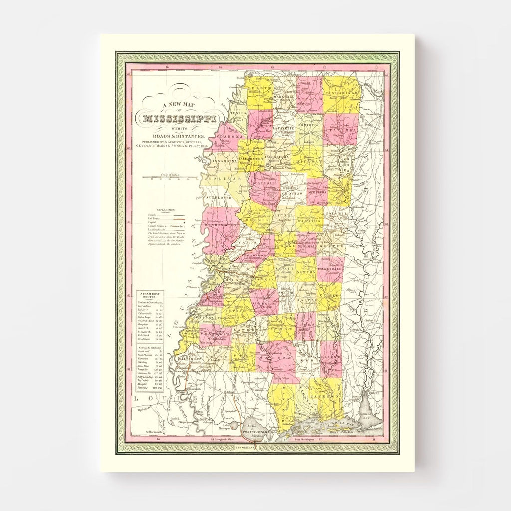 Vintage Map of Mississippi 1846