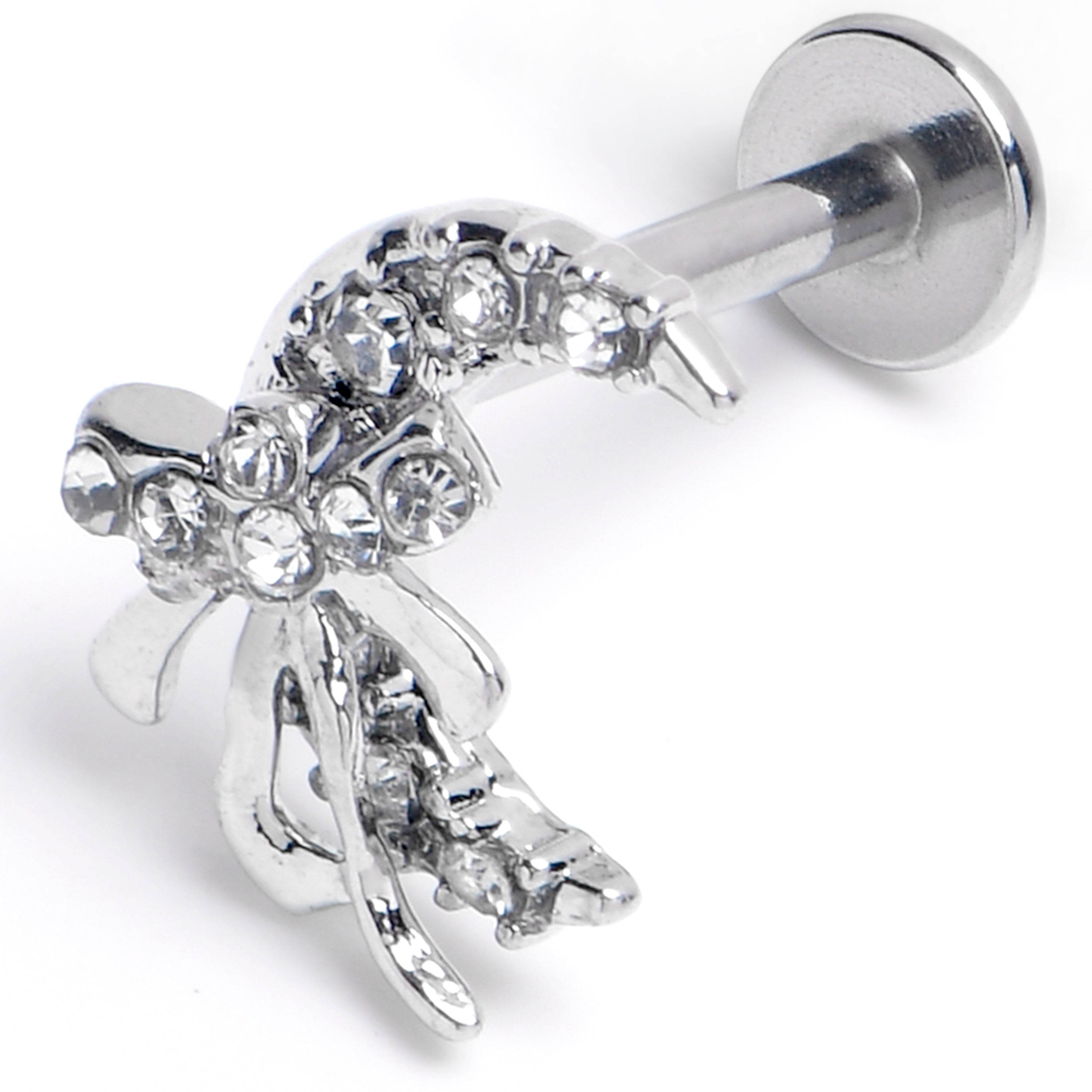 16G 5/16 Clear CZ Gem Bow Moon Labret Monroe Tragus