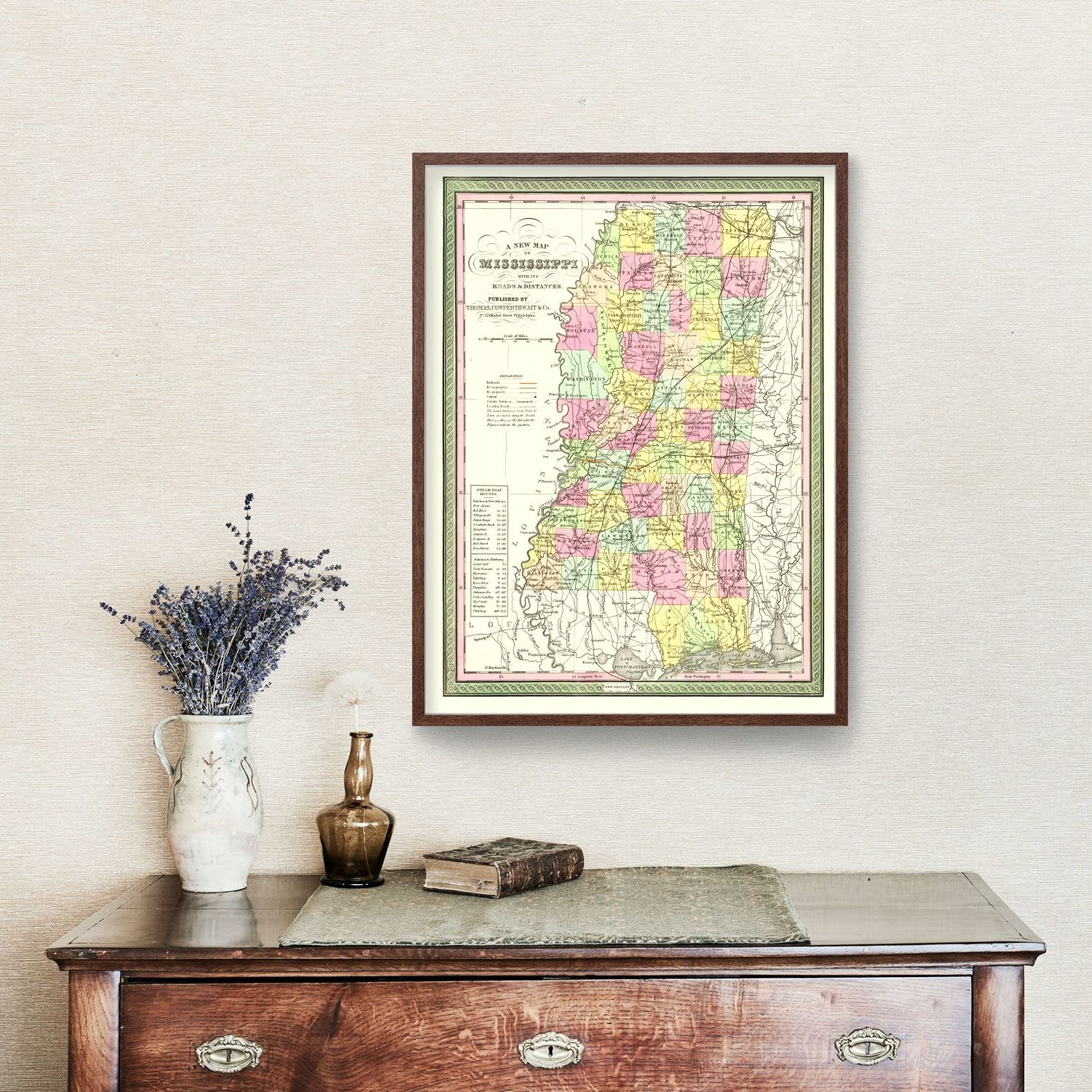 Vintage Map of Mississippi 1854