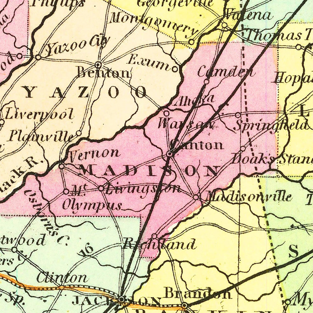 Vintage Map of Mississippi 1854