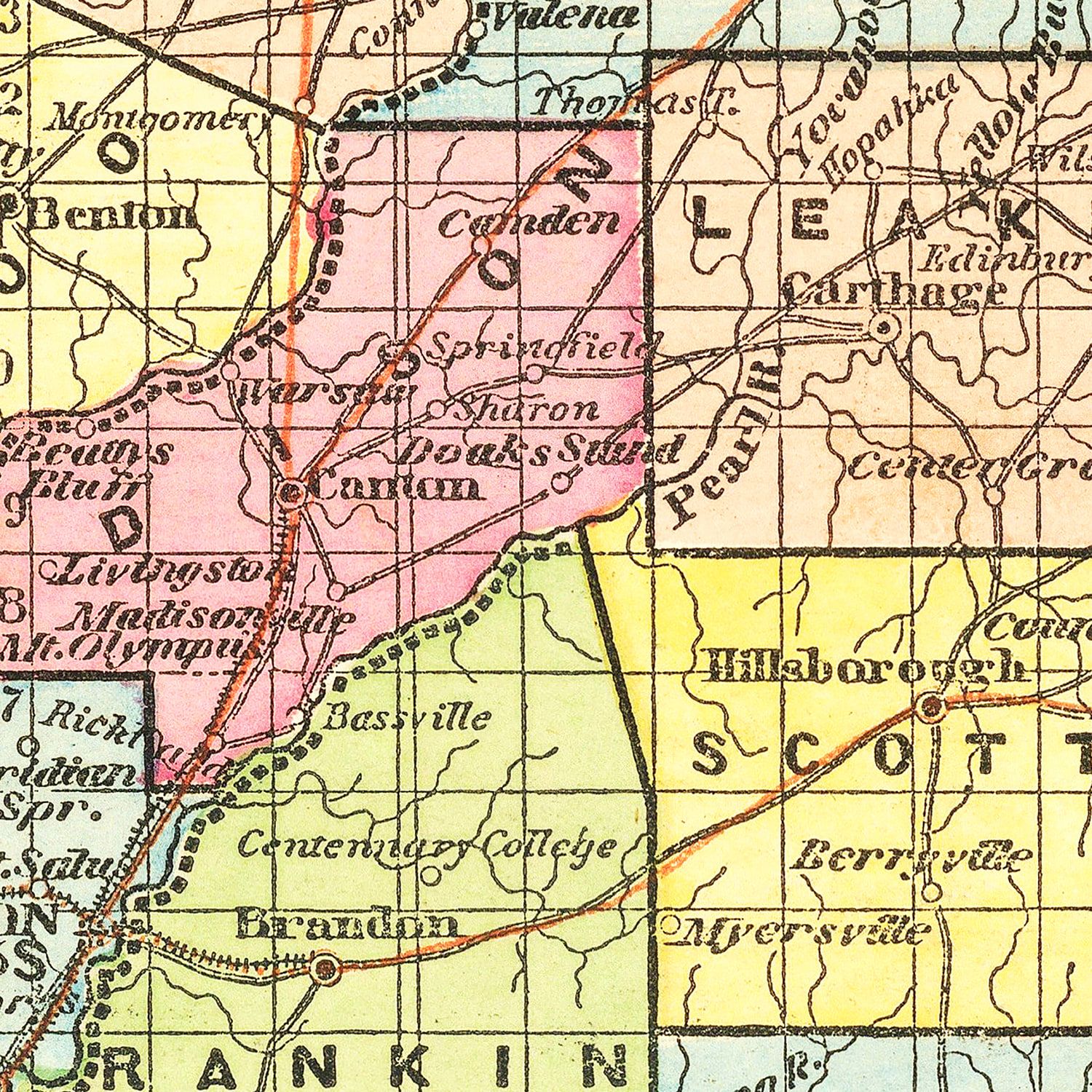 Vintage Map of Mississippi 1856