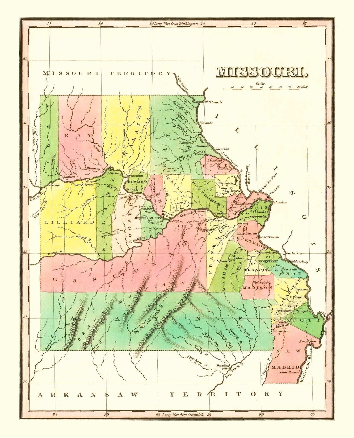 Vintage Map of Missouri 1824