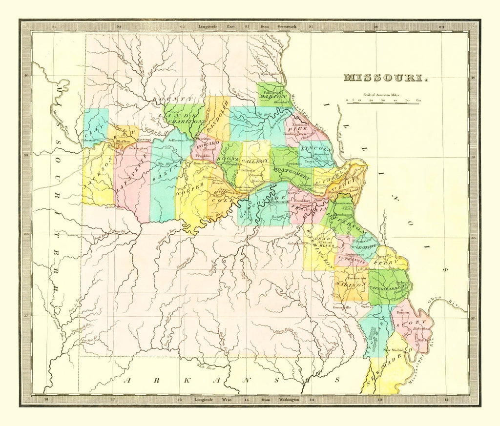 Vintage Map of Missouri 1836