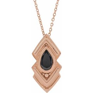 14K Rose Gold Natural Black Onyx Geometric 16-18" Necklace