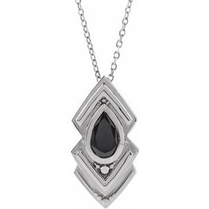 Sterling Silver Natural Black Onyx Geometric 16-18" Necklace
