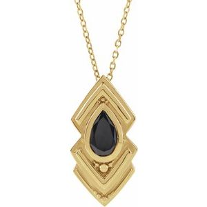 14K Yellow Gold Natural Black Onyx Geometric 16-18" Necklace