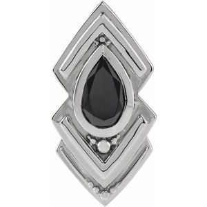 14K White Gold Natural Black Onyx Geometric Pendant