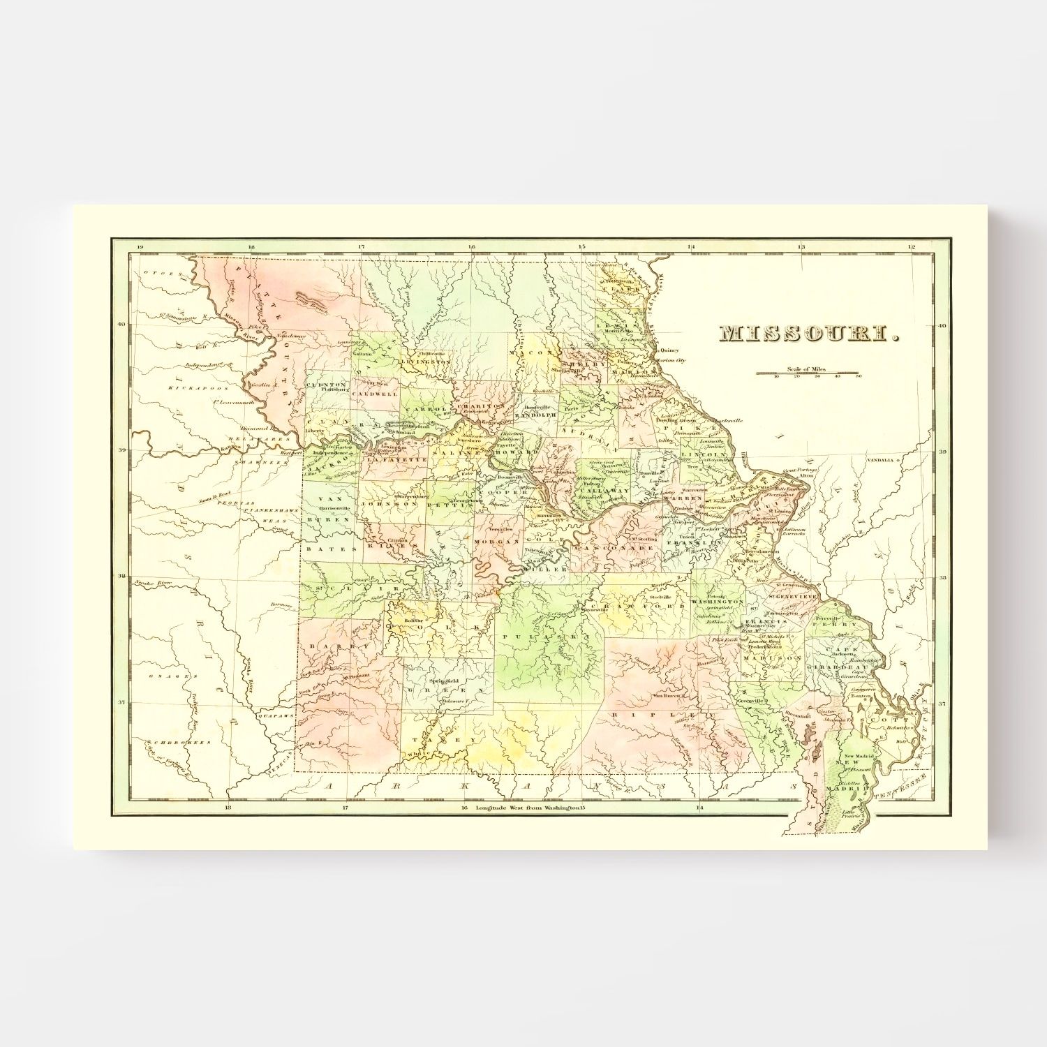 Vintage Map of Missouri 1838