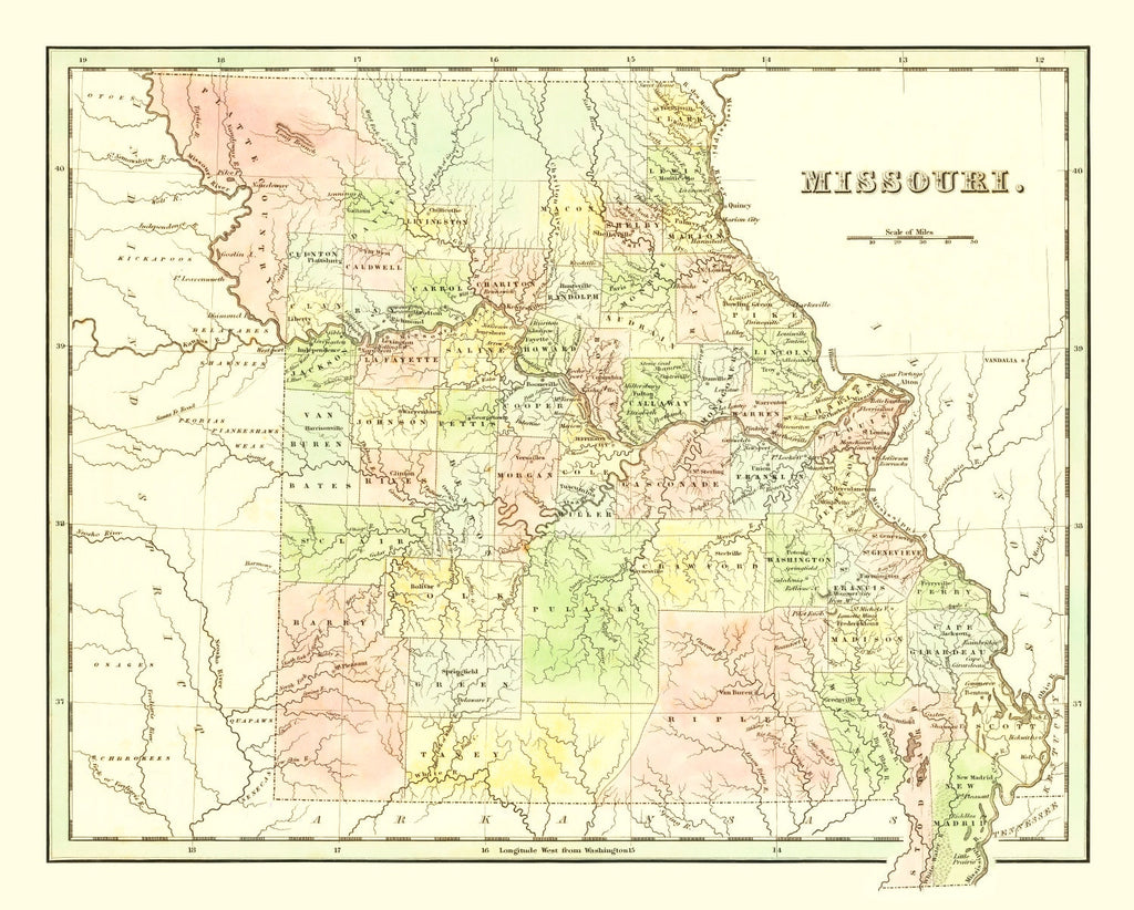 Vintage Map of Missouri 1838