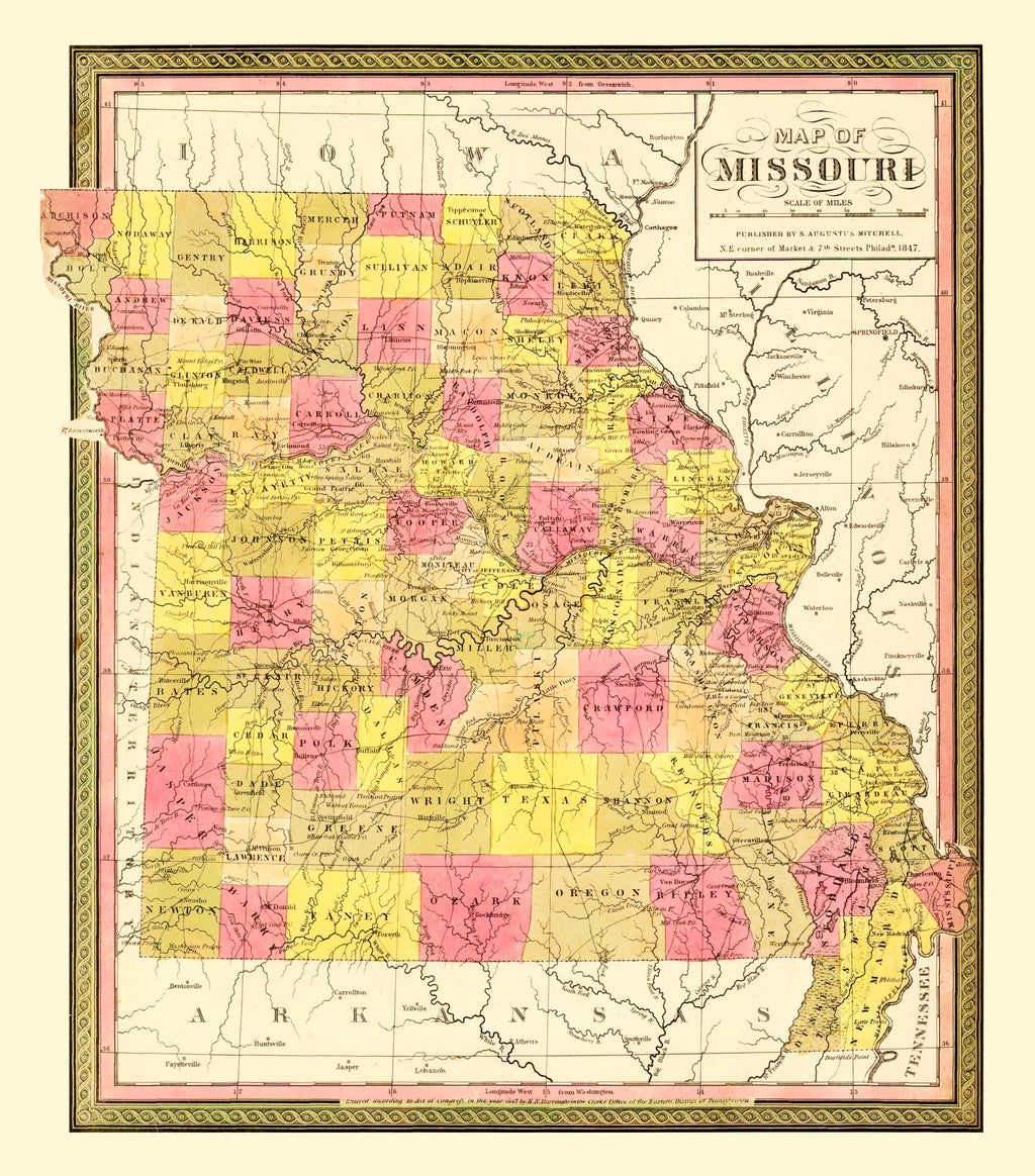 Vintage Map of Missouri 1847