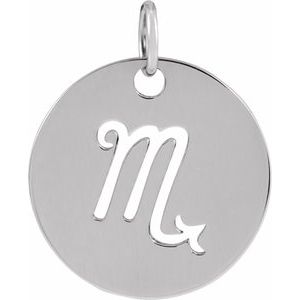 14K White Gold 16.5 mm Scorpio Zodiac Disc Charm/Pendant