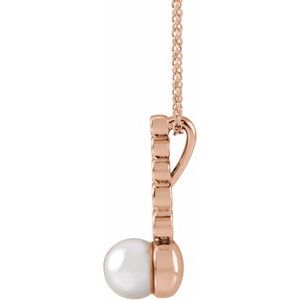 14K Rose Gold Cultured White Akoya Pearl & 1/8 CTW Natural Diamond Bar 16-18" Necklace