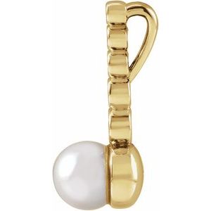 14K Yellow Gold Cultured White Akoya Pearl & 1/8 CTW Natural Diamond Bar Pendant