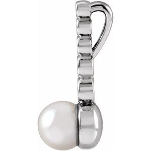 14K White Gold Cultured White Akoya Pearl & 1/8 CTW Natural Diamond Bar Pendant