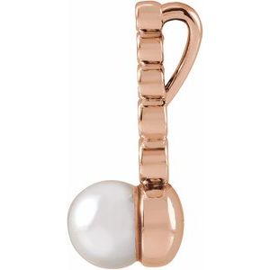 14K Rose Gold Cultured White Akoya Pearl & 1/8 CTW Natural Diamond Bar Pendant