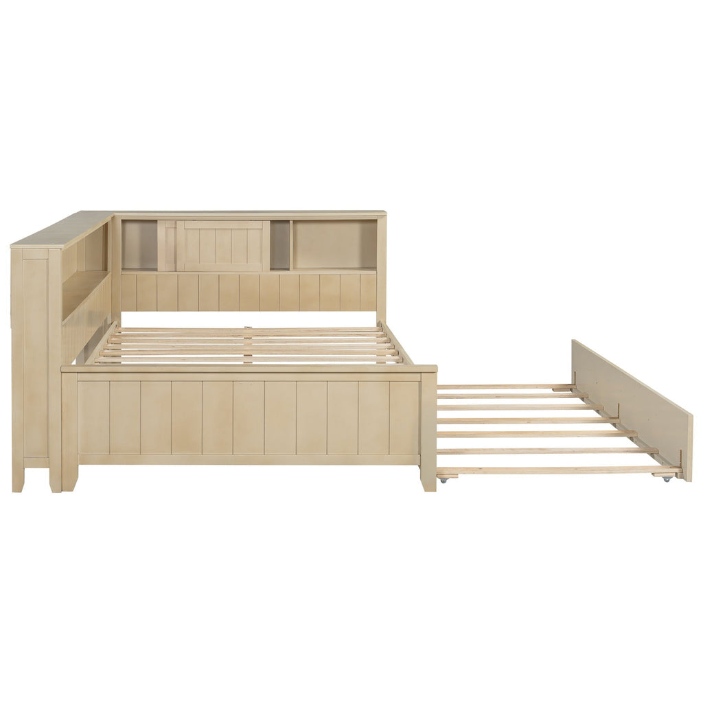 Full Size Daybed With Storage Shelves And Trundle - Ancient White
