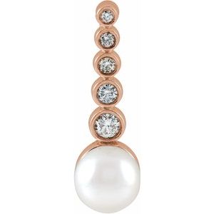 14K Rose Gold Cultured White Akoya Pearl & 1/8 CTW Natural Diamond Bar Pendant