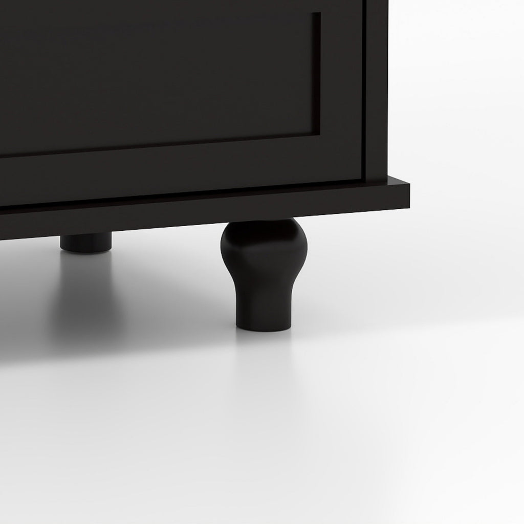 Minimalist Buffet Cabinet with Double Glass Doors and Drawer, Modern Wooden Storage Sideboard in Black
