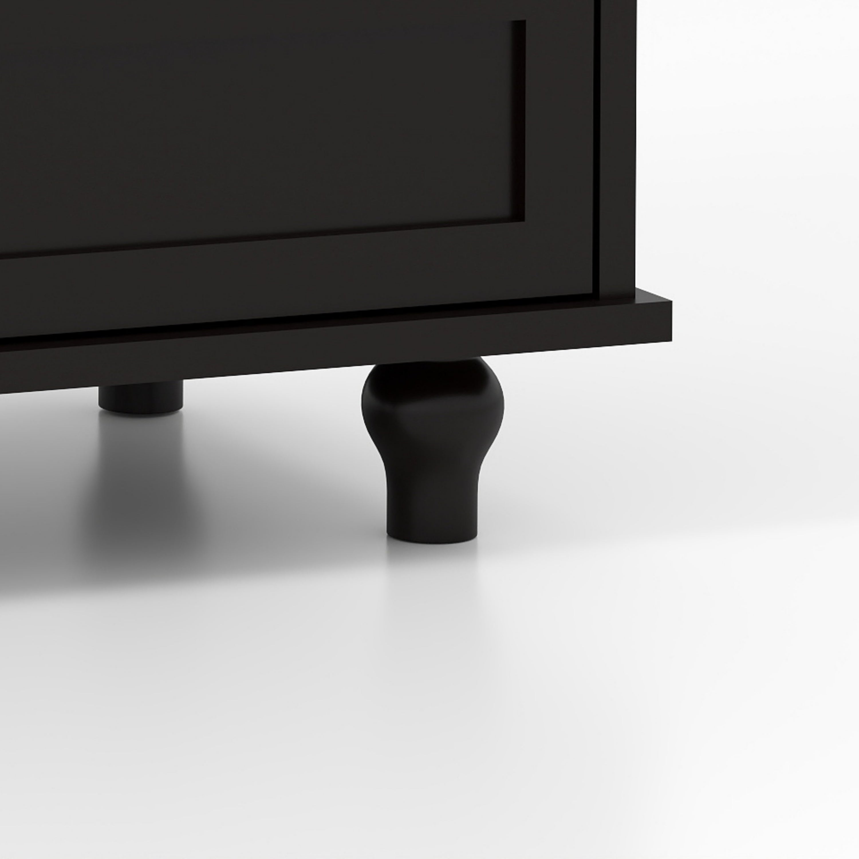 Minimalist Buffet Cabinet with Double Glass Doors and Drawer, Modern Wooden Storage Sideboard in Black