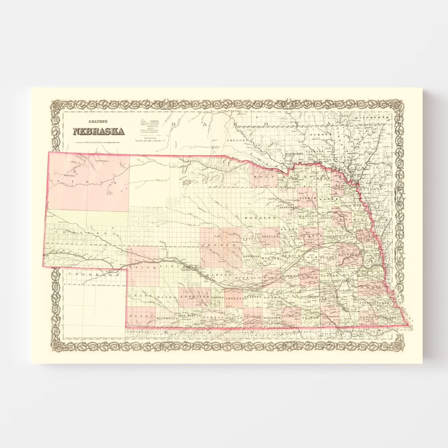 Vintage Map of Nebraska 1867