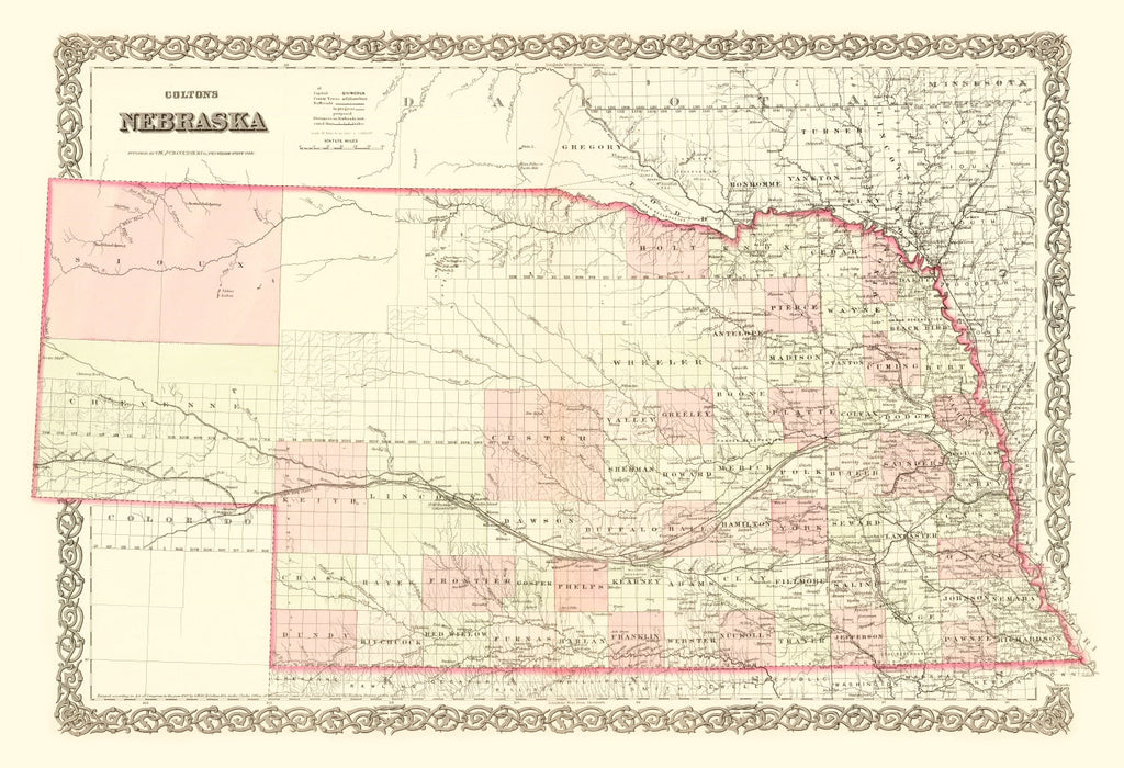 Vintage Map of Nebraska 1867