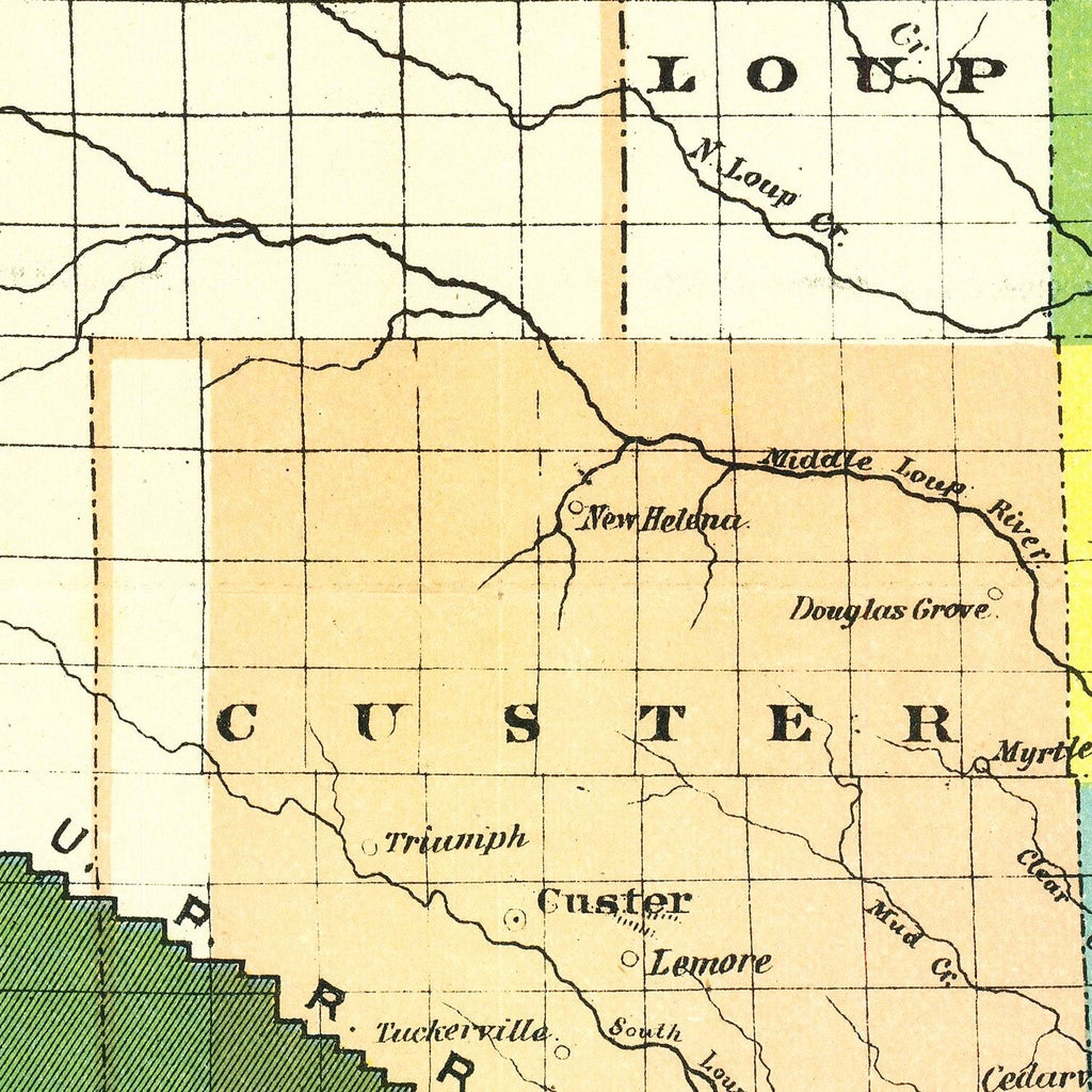 Vintage Union Pacific Railroad Land Grant Map of Nebraska 1884