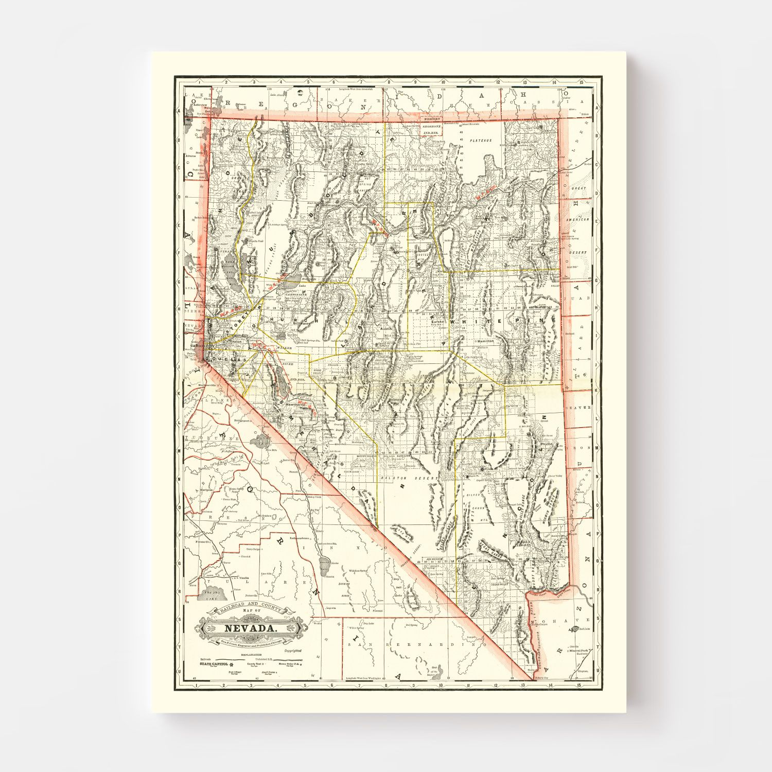 Vintage Railroad Map of Nebraska 1884