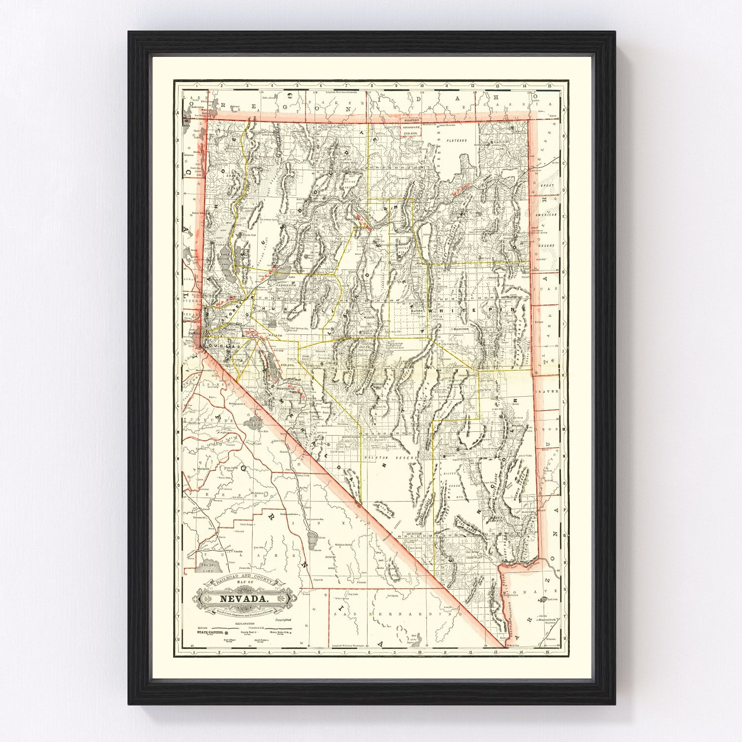 Vintage Railroad Map of Nebraska 1884