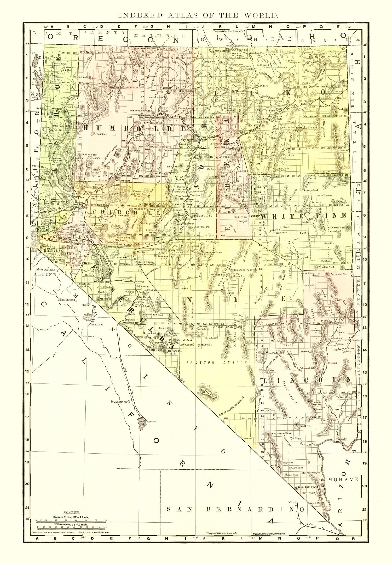 Vintage Map of Nevada 1902