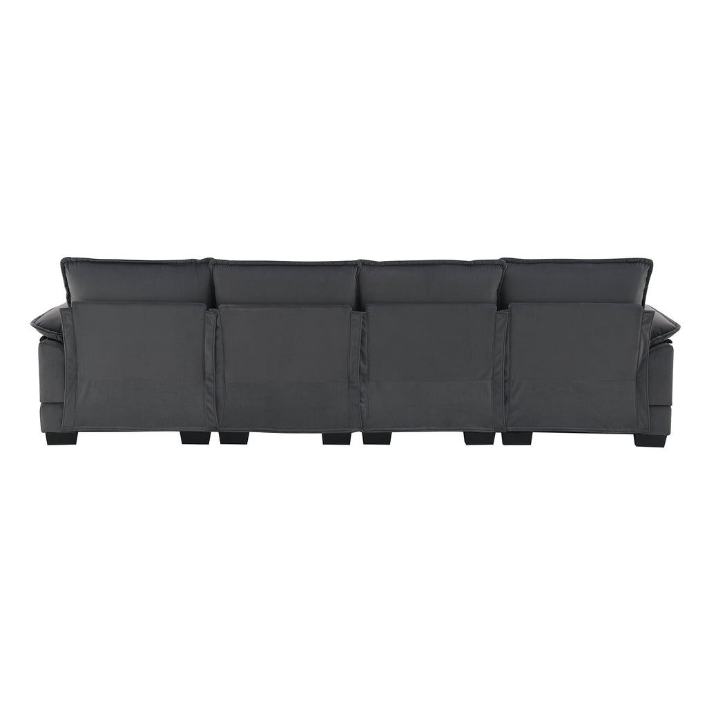 Modern U-shaped Sectional Sofa with Waist Pillows, 6-seat Upholstered Sleeper Sofa with Chaise Lounge in Velvet, 109.8*55.9', Gray